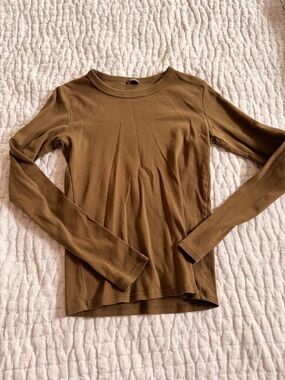 Brandy Melville Olive Brown Long-Sleeve Crewneck Top